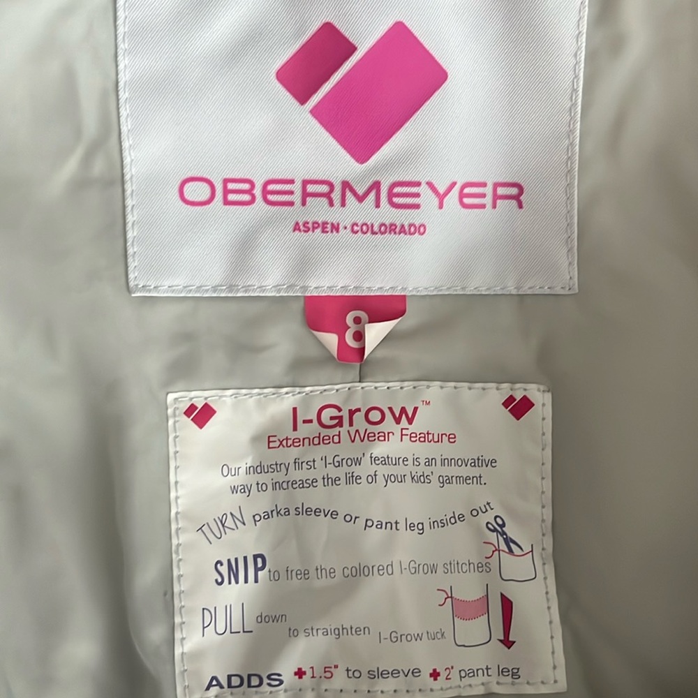 Obermeyer girls ski bibs. Size 8. White. Grow with me. Gently used